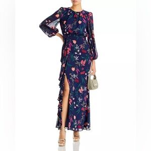 NWT Eliza J Cascading Ruffle Maxi Dress | Navy Floral | Size 10